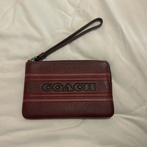 Coach Corner Zip Wristlet With Coach Stripe Wine Multi CH311 NWT